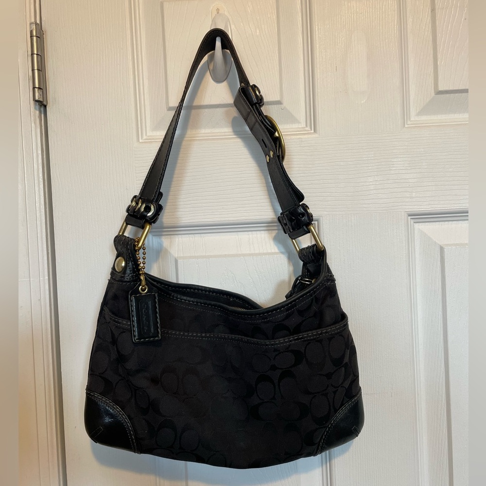 VINTAGE BLACK GOLD HARDWARE COACH MONOGRAM SHOULDER BAG